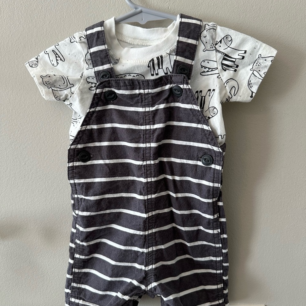 Striped Black and White Baby Overalls